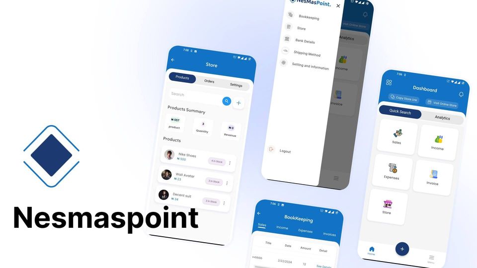 Screens from the Nesmaspoint store management app